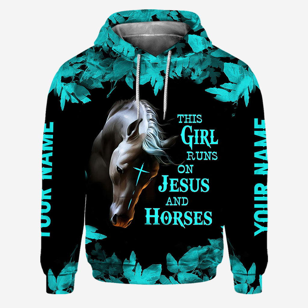 This Girl Runs On Jesus And Horses - Personalized Hoodie And Leggings