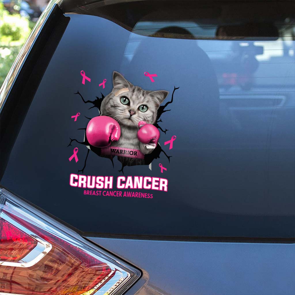 Crush Cancer Boxing Cat - Breast Cancer Awareness Decal Full