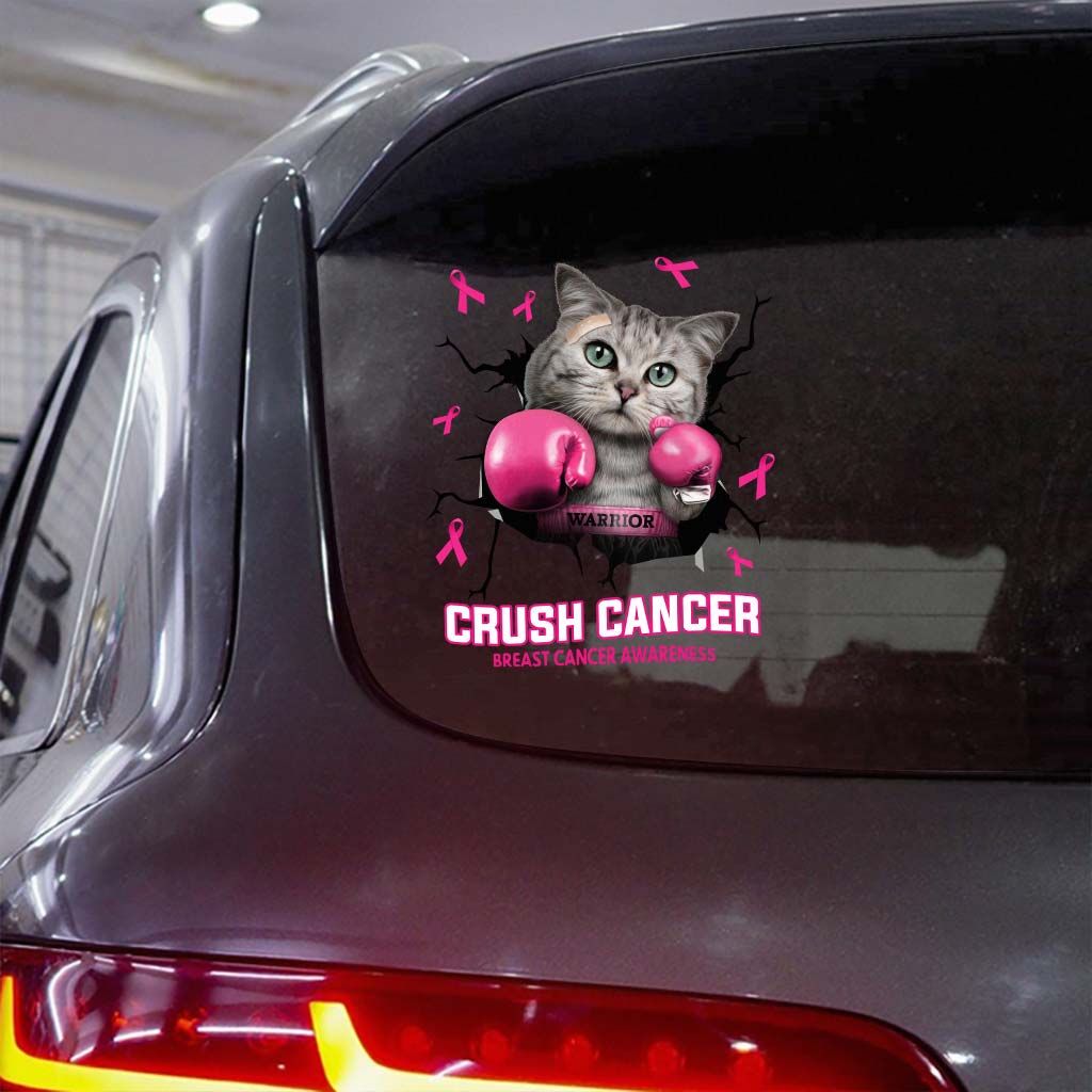 Crush Cancer Boxing Cat - Breast Cancer Awareness Decal Full