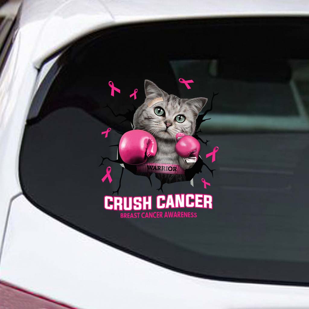 Crush Cancer Boxing Cat - Breast Cancer Awareness Decal Full