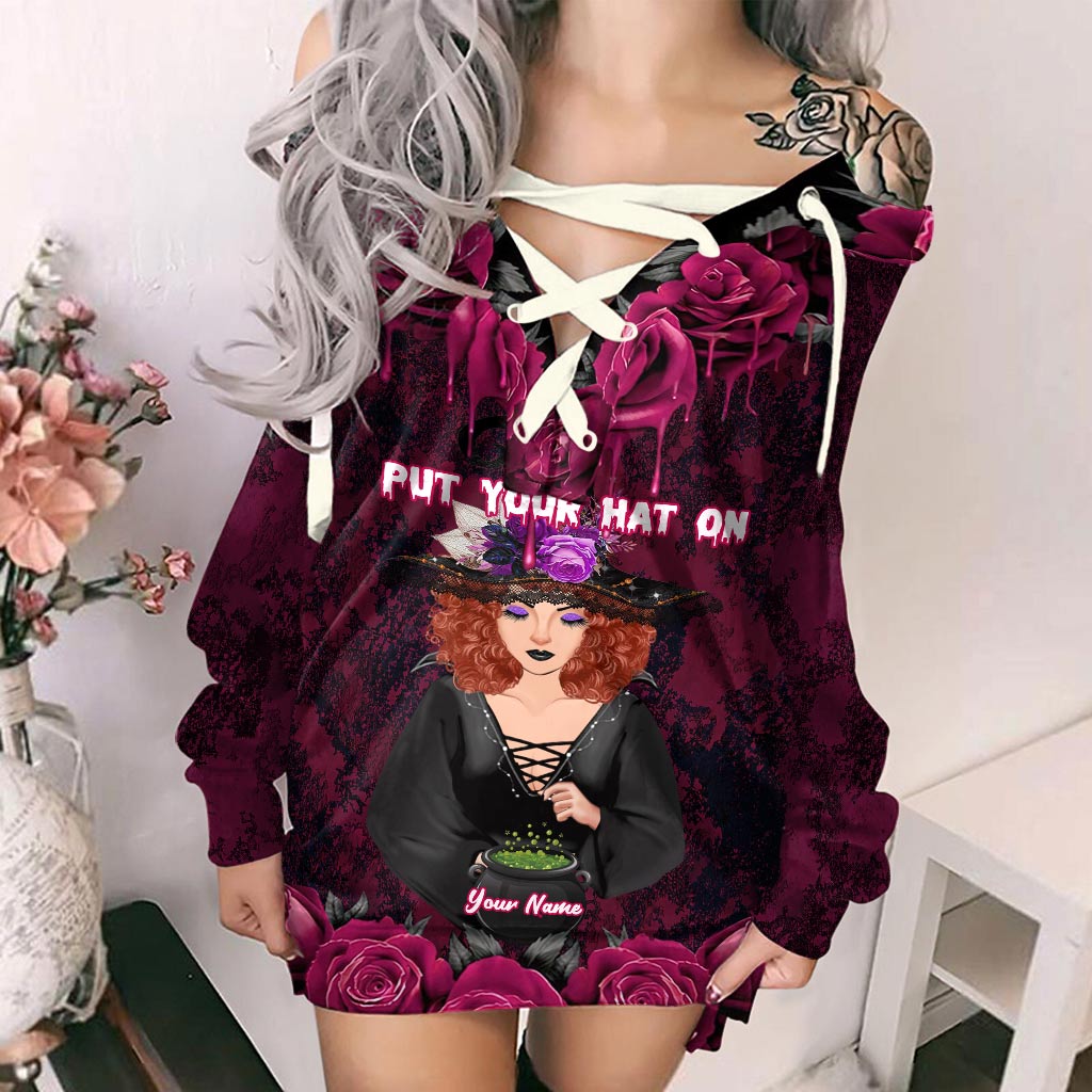 Put Your Hat On - Personalized Witch Off Shoulder Long Sleeve Dress