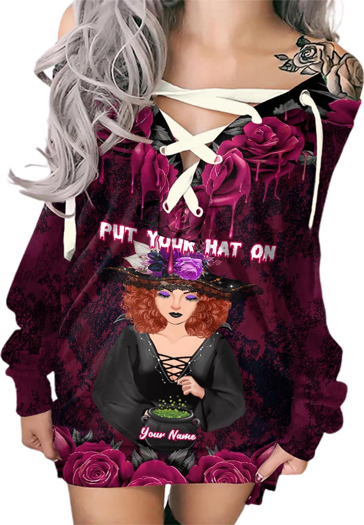 Put Your Hat On - Personalized Witch Off Shoulder Long Sleeve Dress