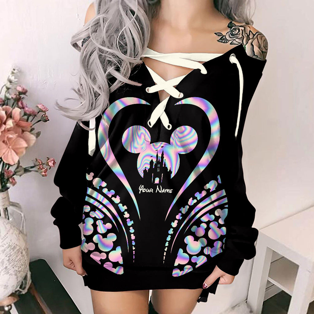 Magic Mouse Ears - Personalized Mouse Off Shoulder Long Sleeve Dress