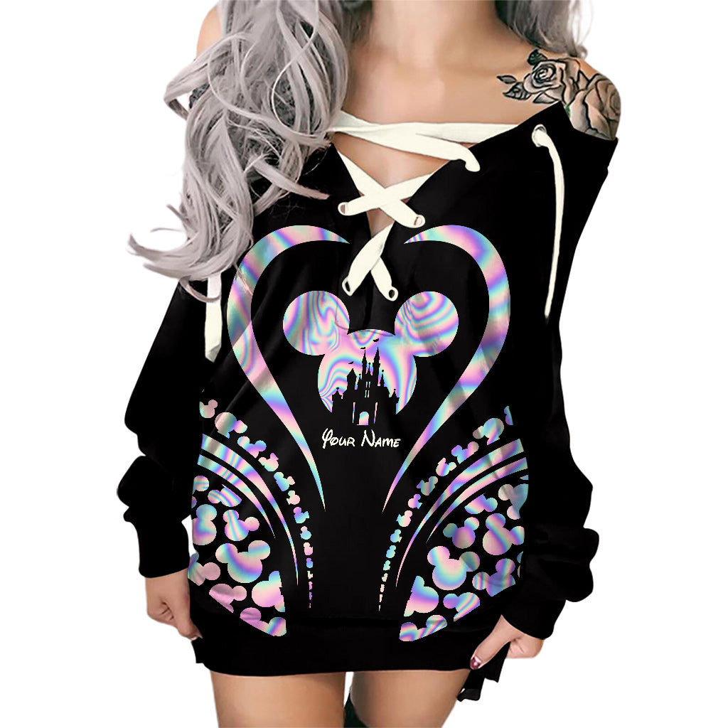 Magic Mouse Ears - Personalized Mouse Off Shoulder Long Sleeve Dress