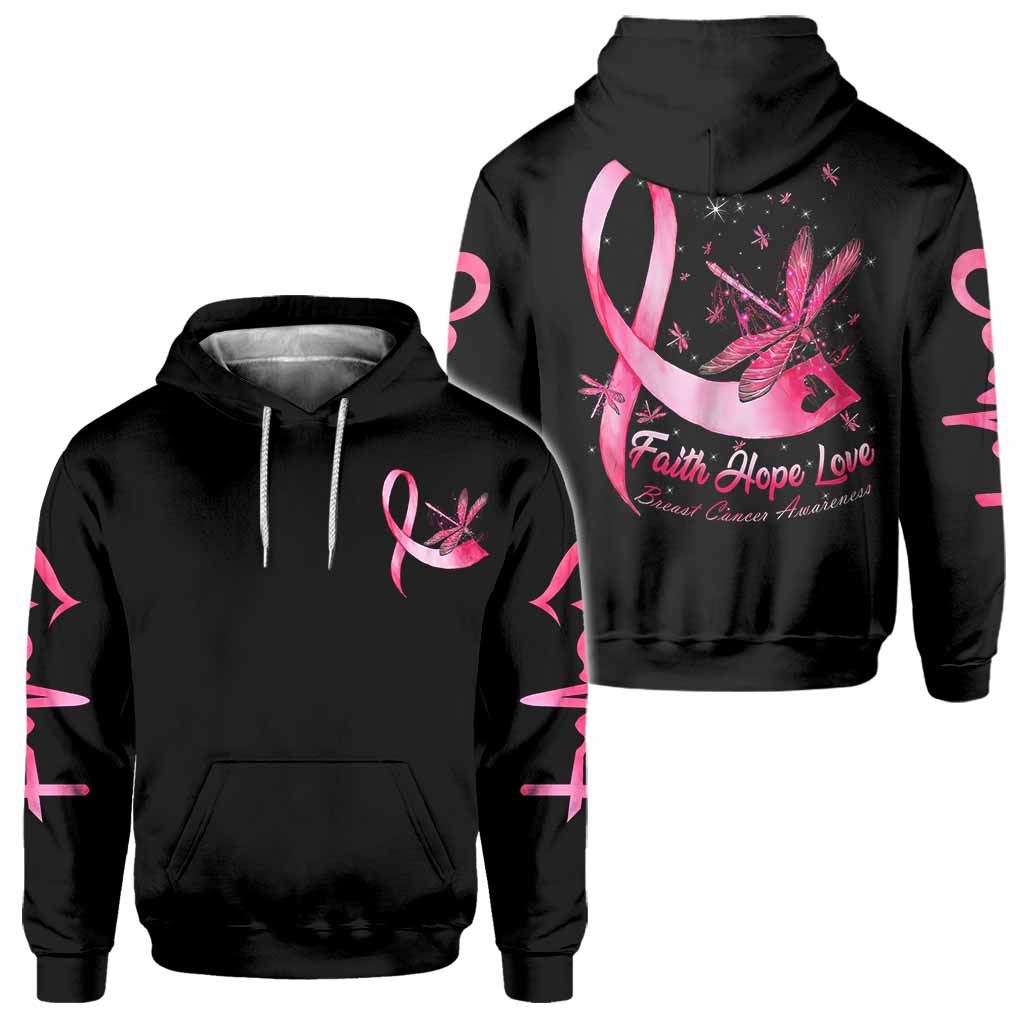 Faith Hope Love Breast Cancer Dragonfly Breast Cancer Awareness All Over T-shirt and Hoodie