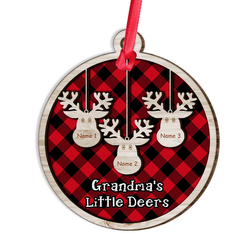 Nana Little Deers - Personalized Christmas Grandma Layered Wood Ornament