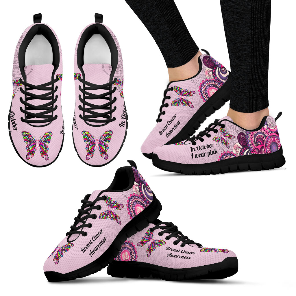 Butterfly Ribbons Breast Cancer Awareness Sneakers 0622