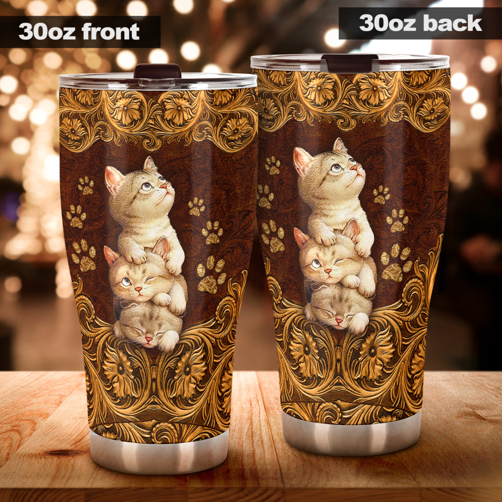 Cat Leather Pattern Print Cat Tumbler 0622