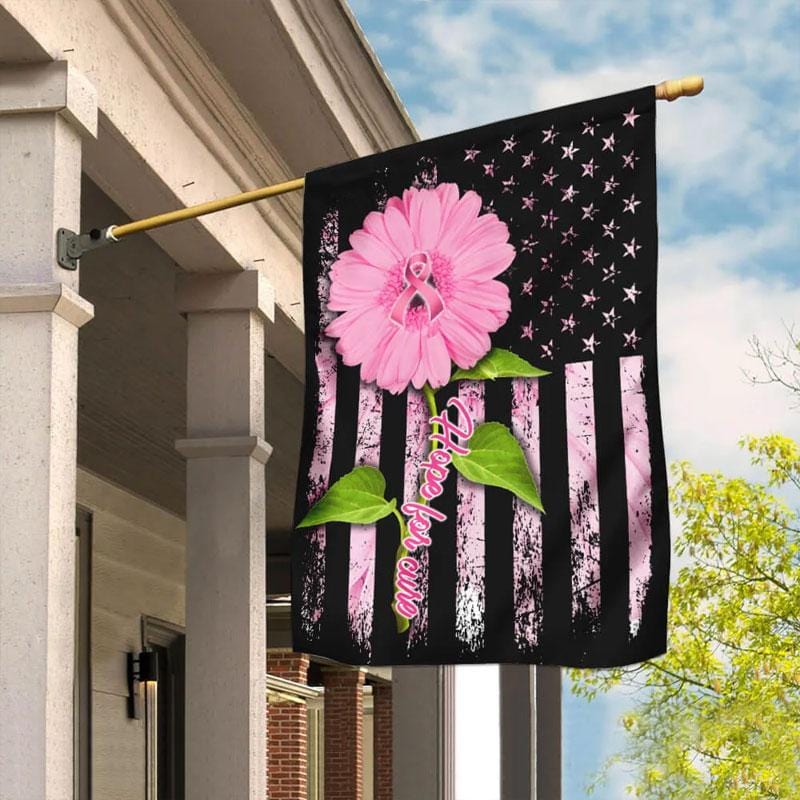 Hope For Cure Pink Ribbon Daisy - Breast Cancer Awareness House Flag 0822