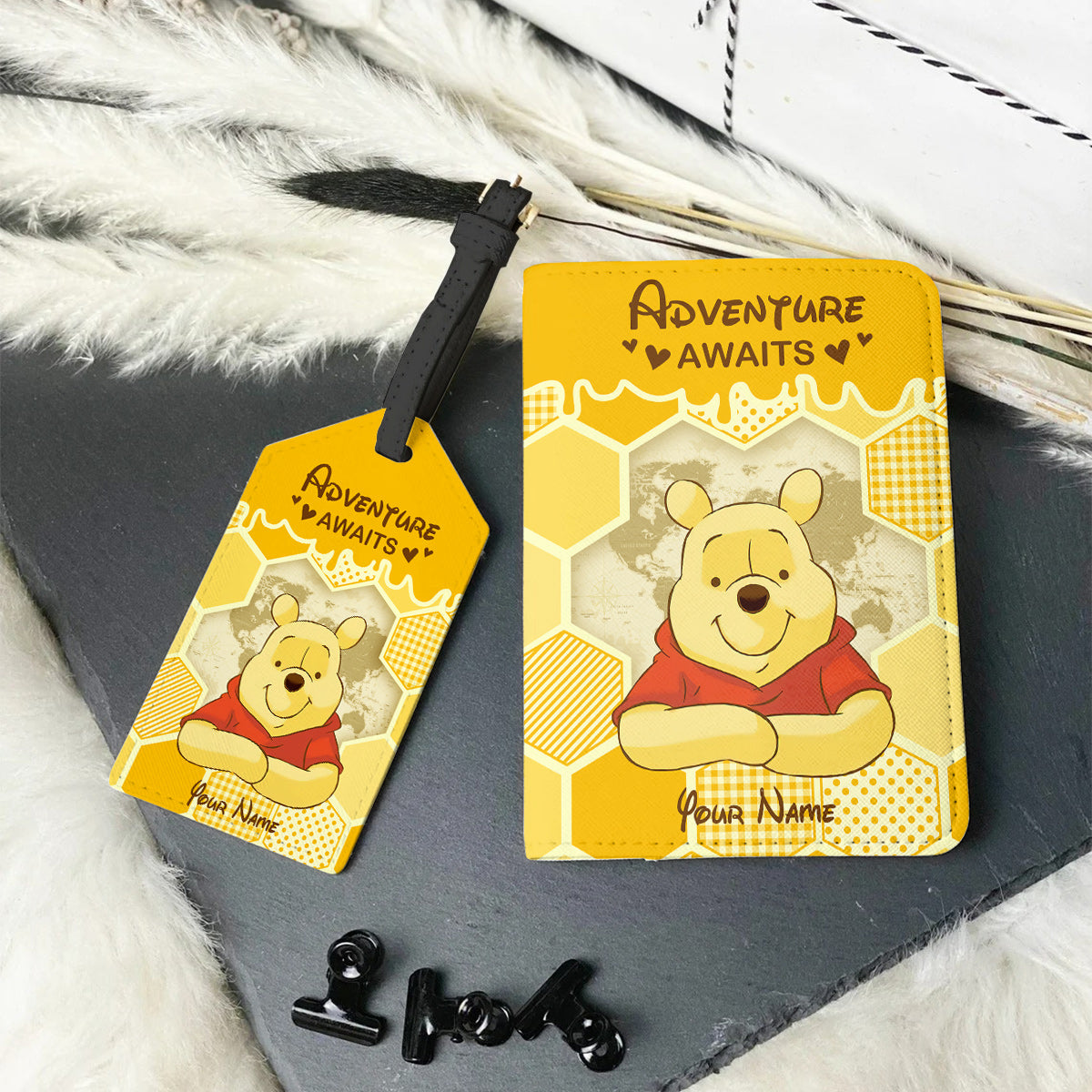 Aventure Awaits - Personalized Mouse Leather Luggage Tag & Passport Holder