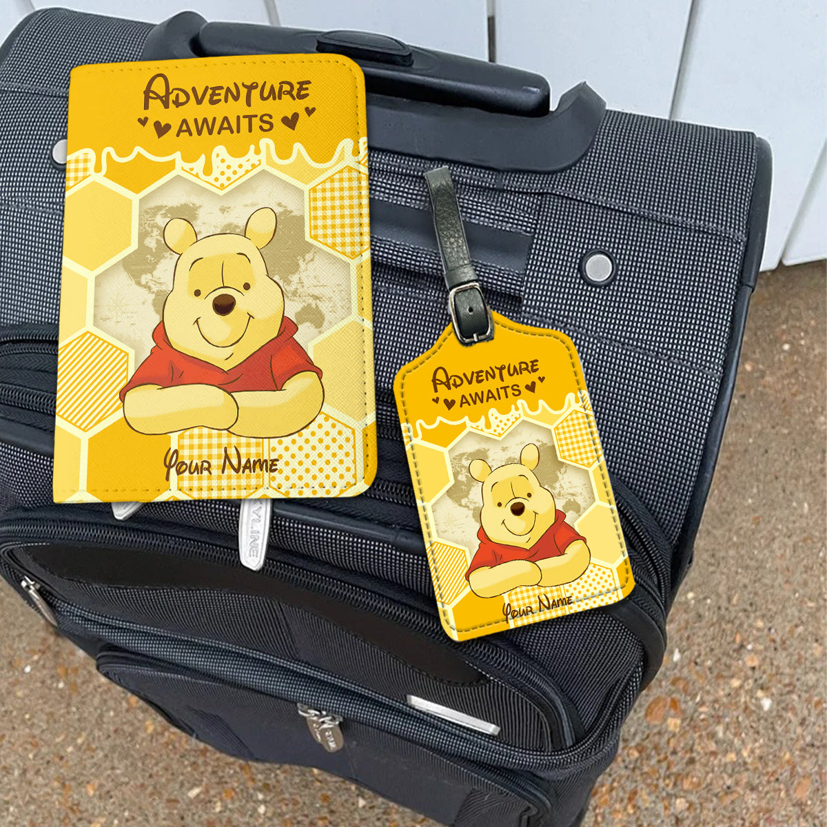 Aventure Awaits - Personalized Mouse Leather Luggage Tag & Passport Holder