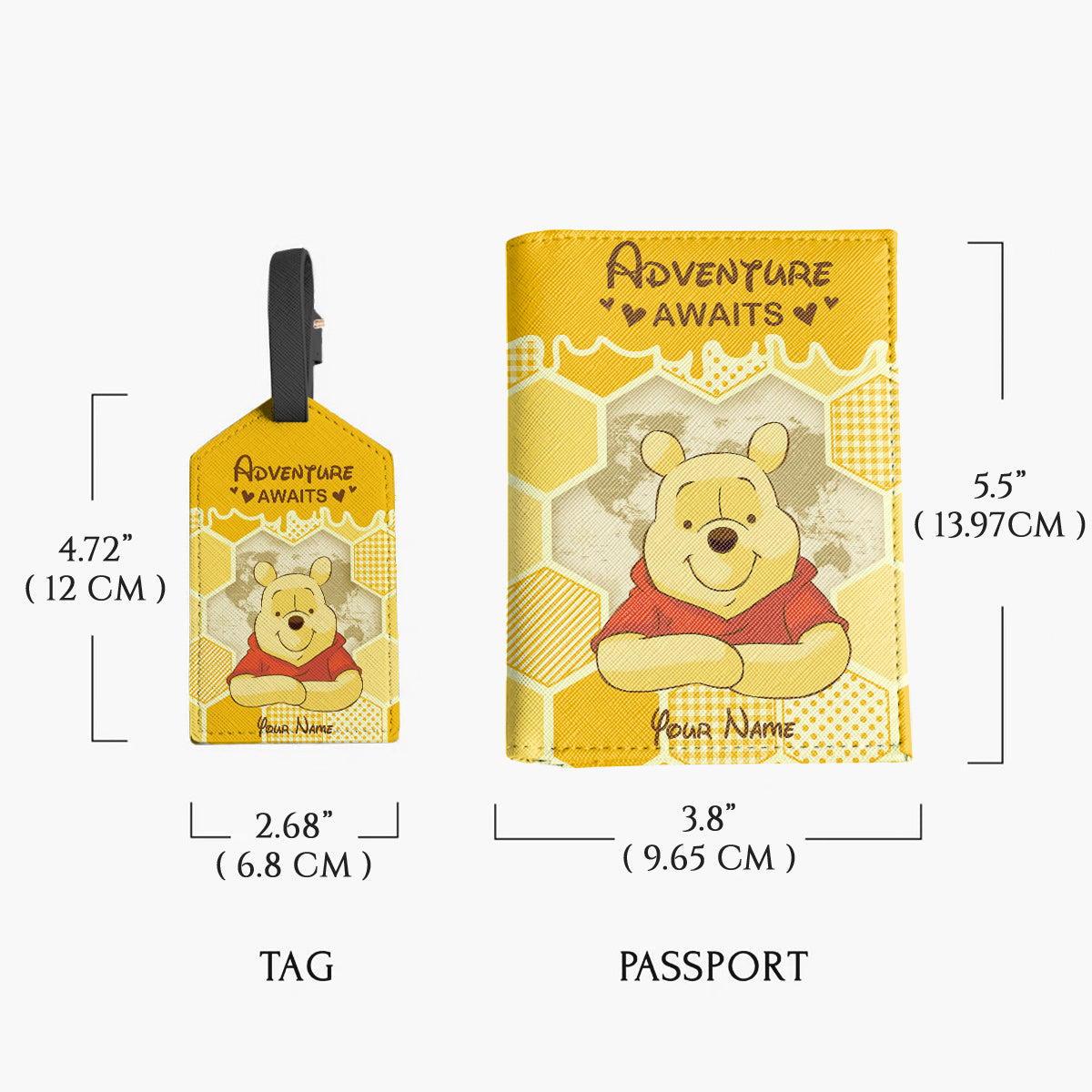 Aventure Awaits - Personalized Mouse Leather Luggage Tag & Passport Holder