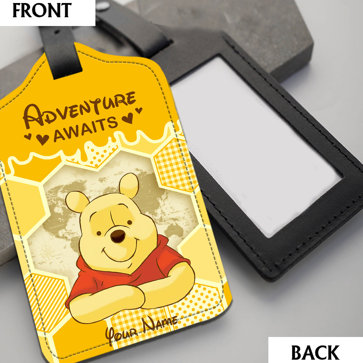 Aventure Awaits - Personalized Mouse Leather Luggage Tag & Passport Holder