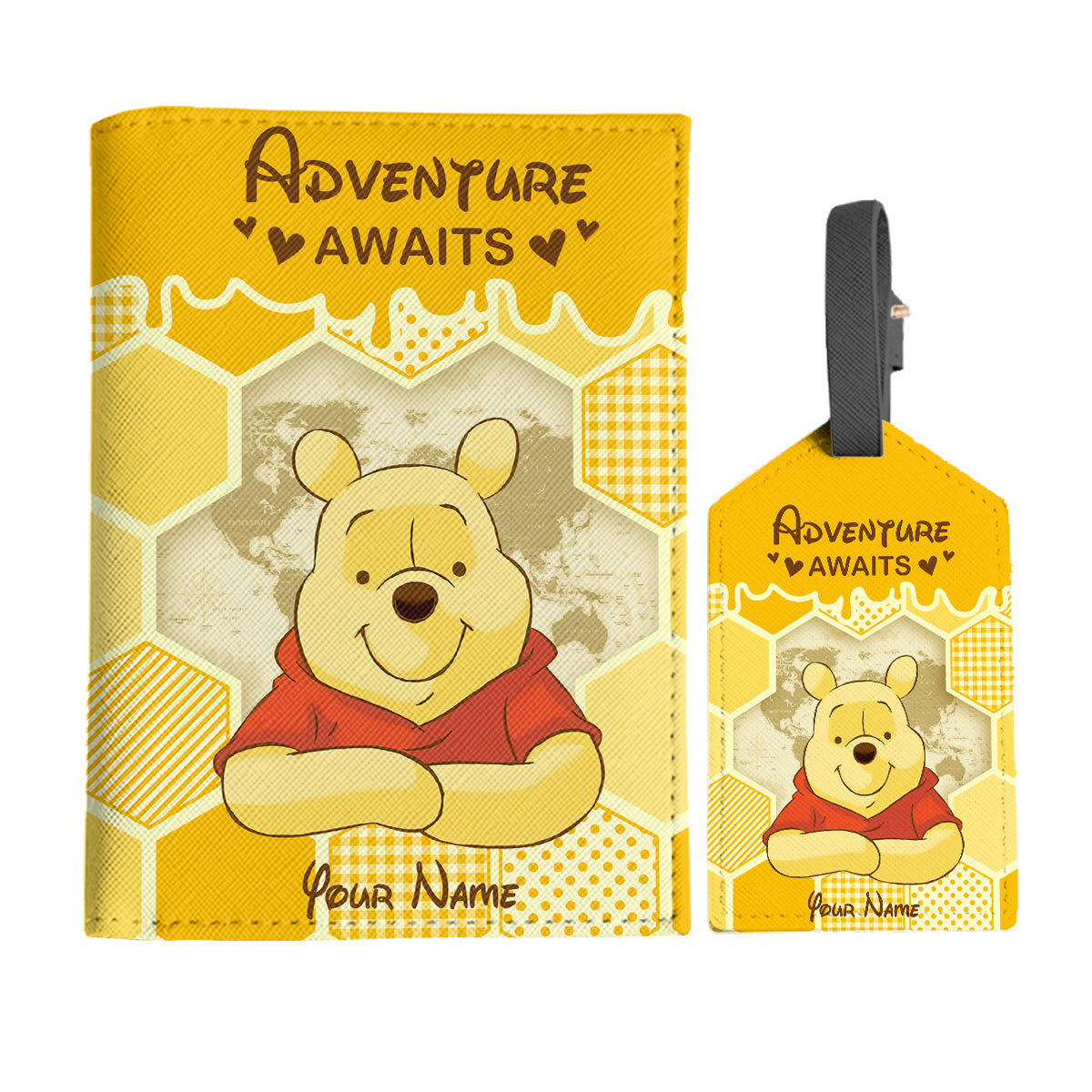 Aventure Awaits - Personalized Mouse Leather Luggage Tag & Passport Holder