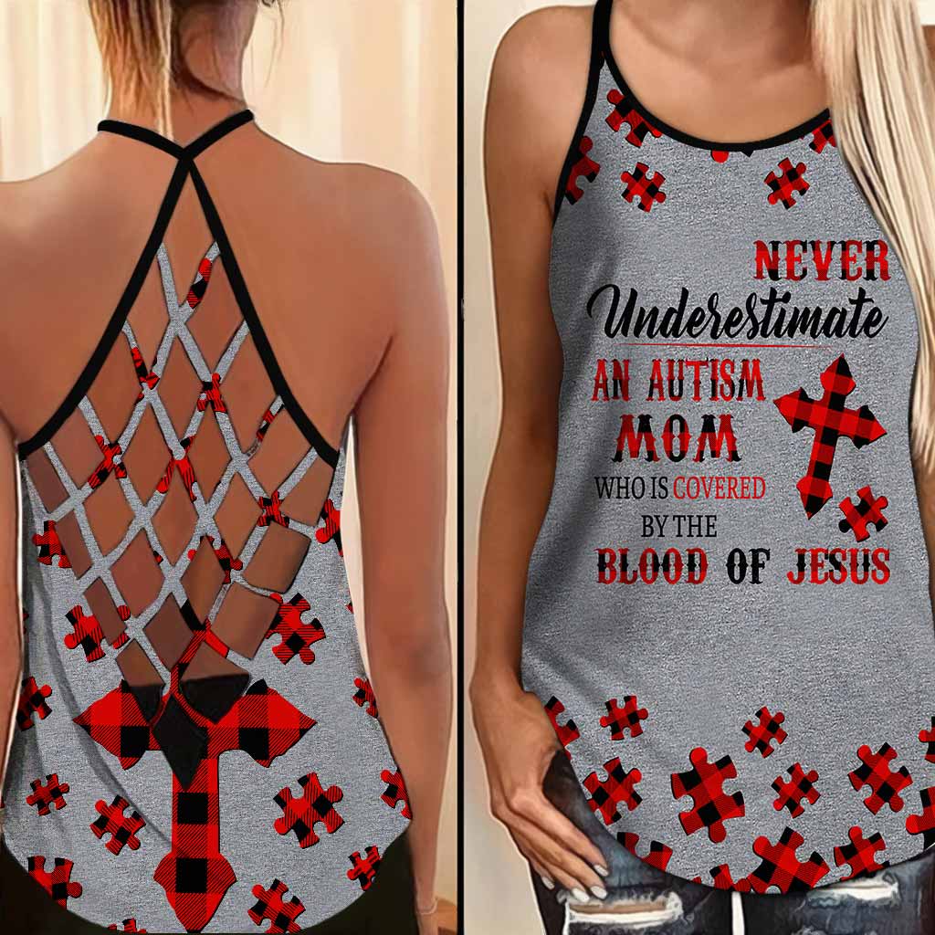 Never Underestimate  - Autism Awareness Cross Tank Top