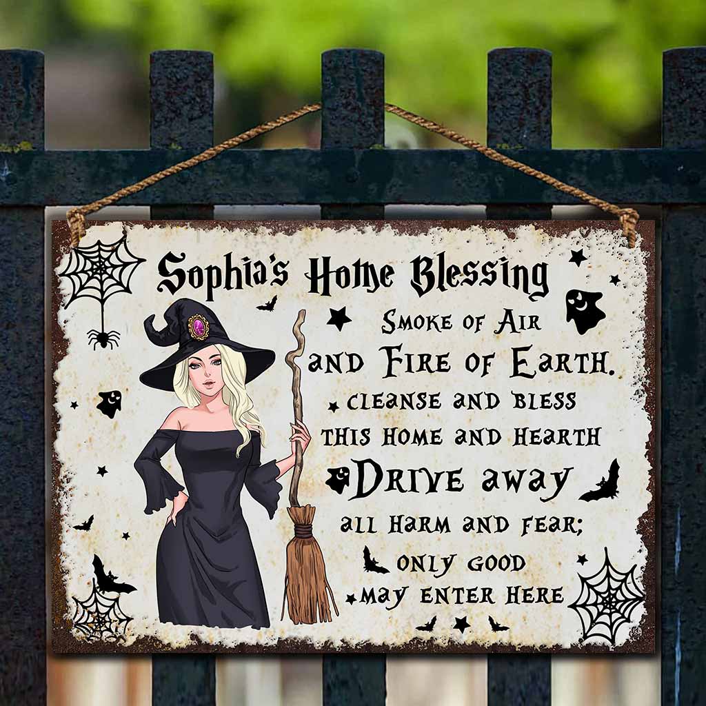 Home Blessing - Personalized Witch Rectangle Metal Sign