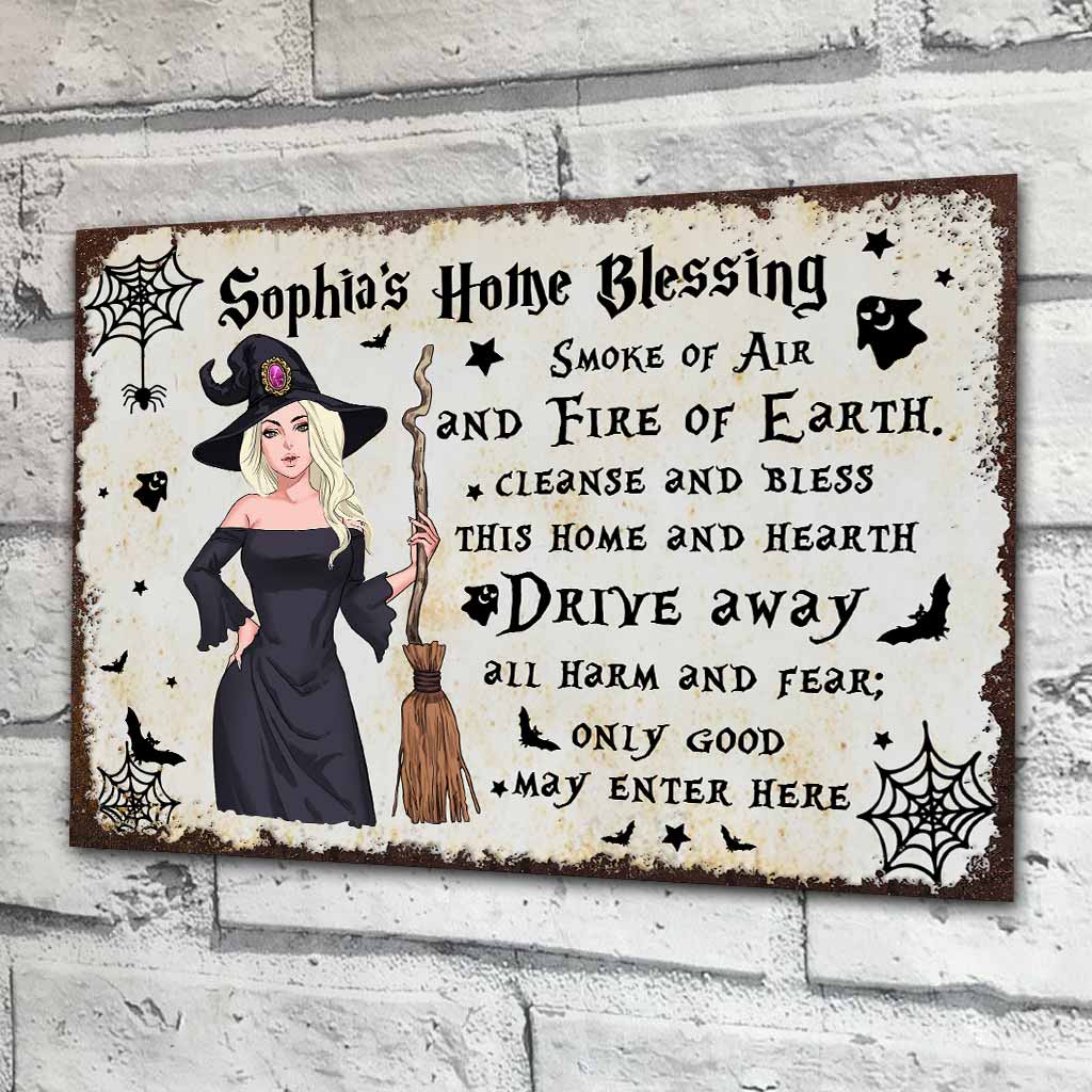 Home Blessing - Personalized Witch Rectangle Metal Sign