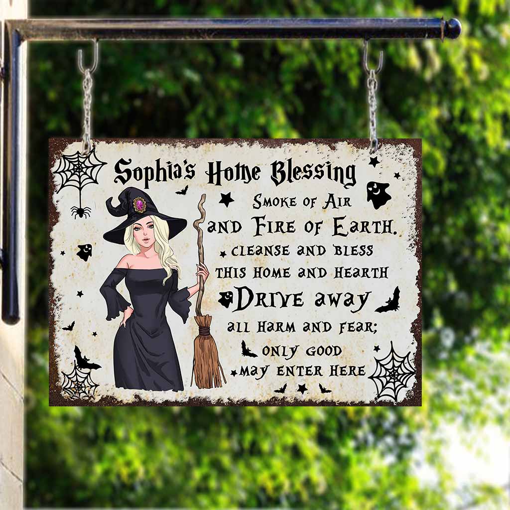 Home Blessing - Personalized Witch Rectangle Metal Sign