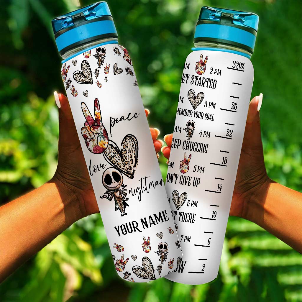 Peace Love Nightmare - Personalized Nightmare Water Tracker Bottle