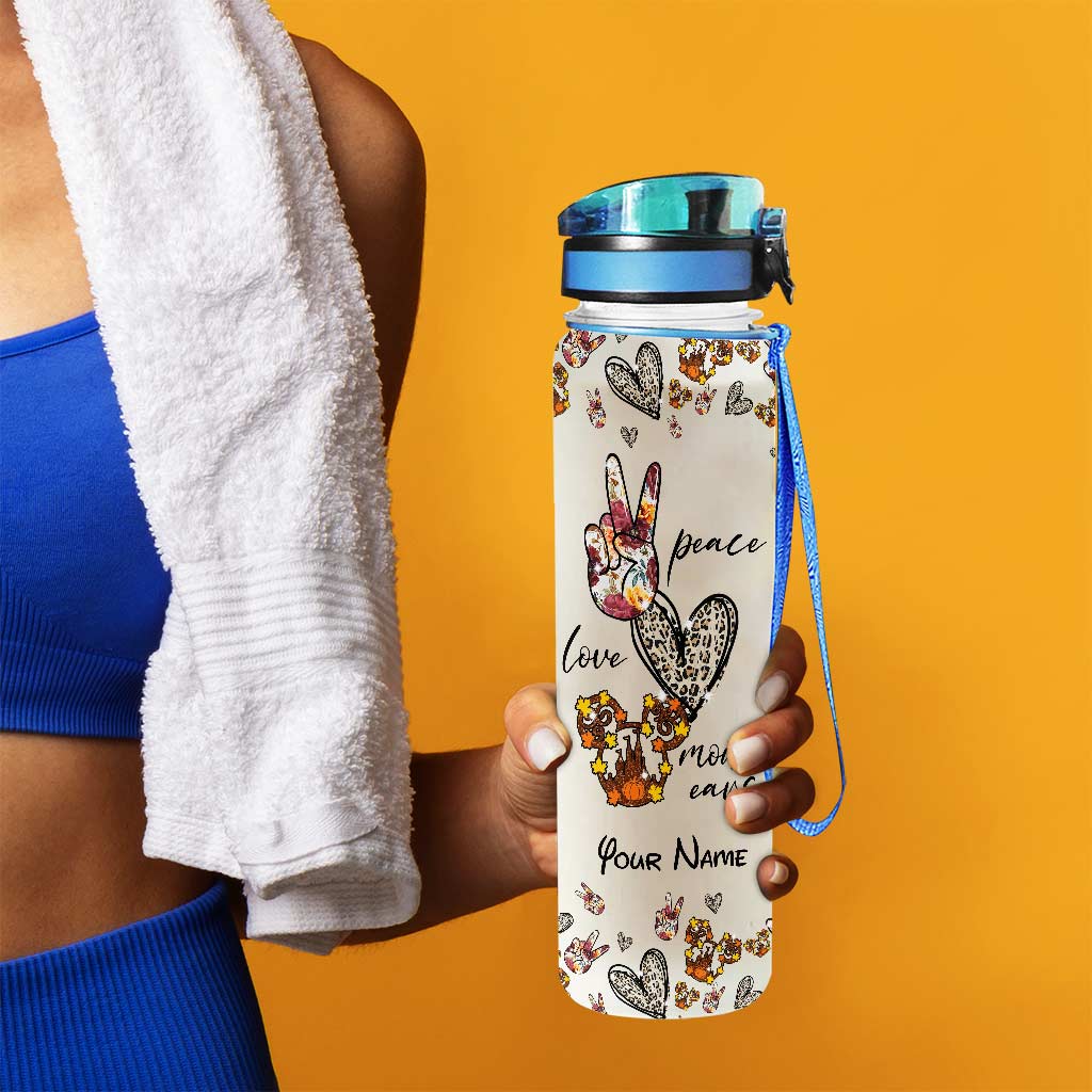 Peace Love Mouse Ears - Personalized Mouse Water Tracker Bottle