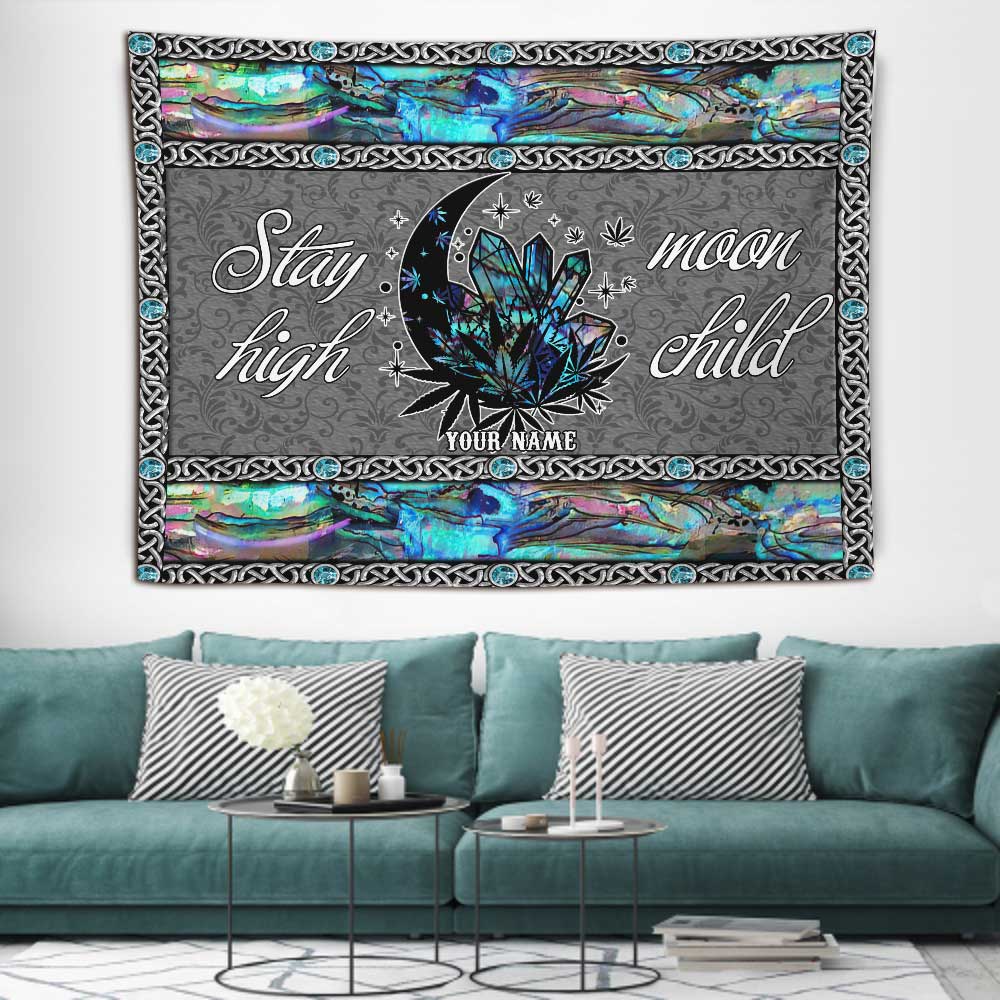 Stay High Moon Child Crystal Magic Leaf - Personalized Weed Wall Tapestry