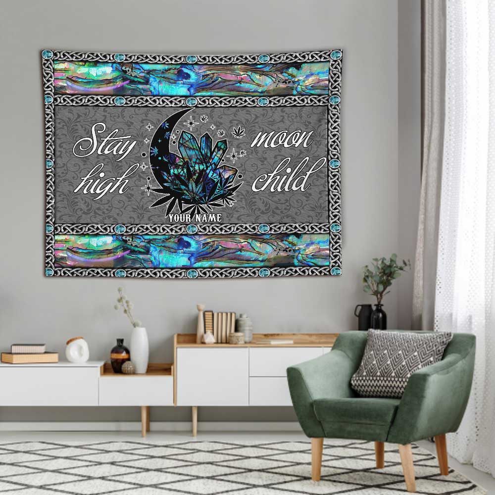 Stay High Moon Child Crystal Magic Leaf - Personalized Weed Wall Tapestry