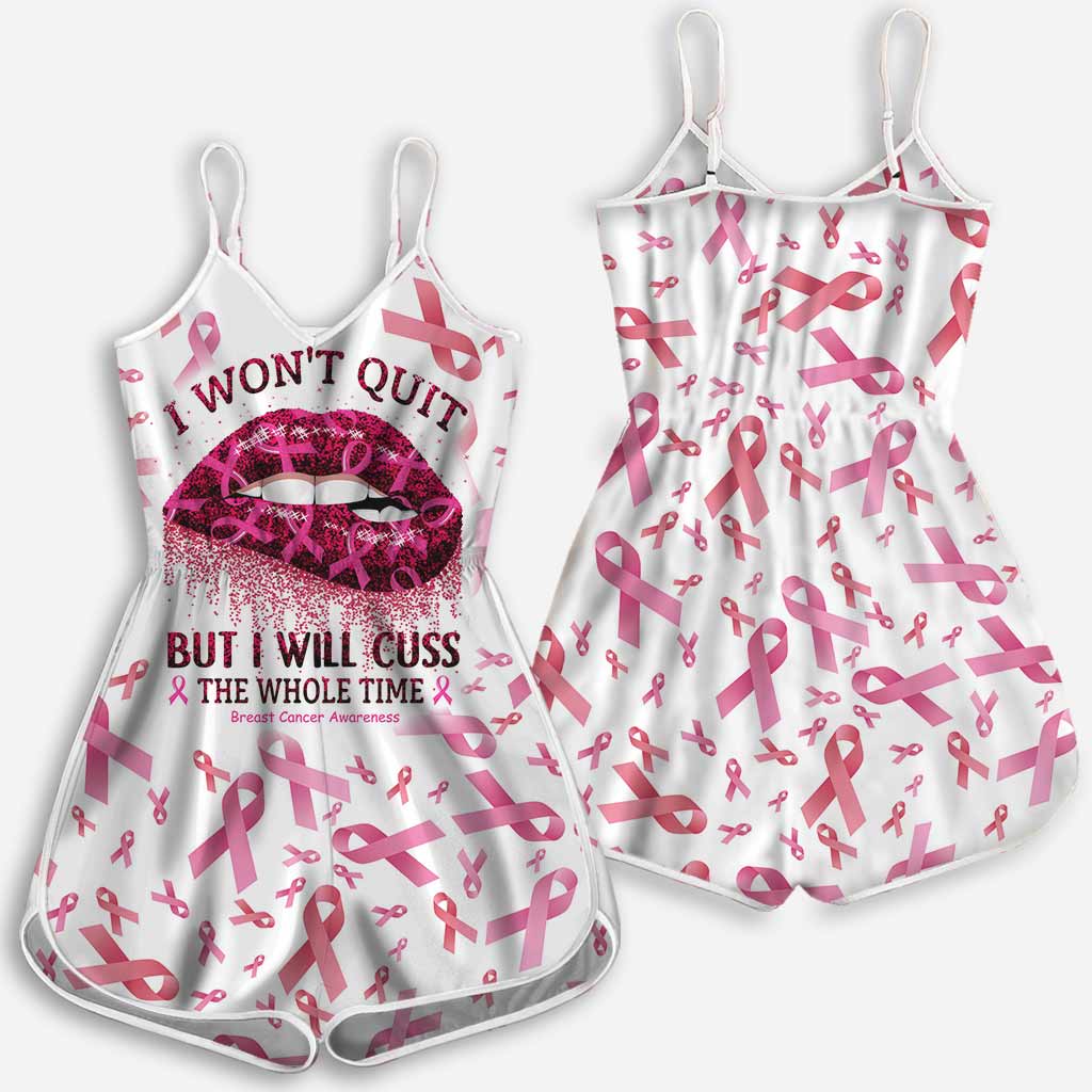 I Won't Quit - Breast Cancer Awareness Faux Glitter Pattern Print Romper