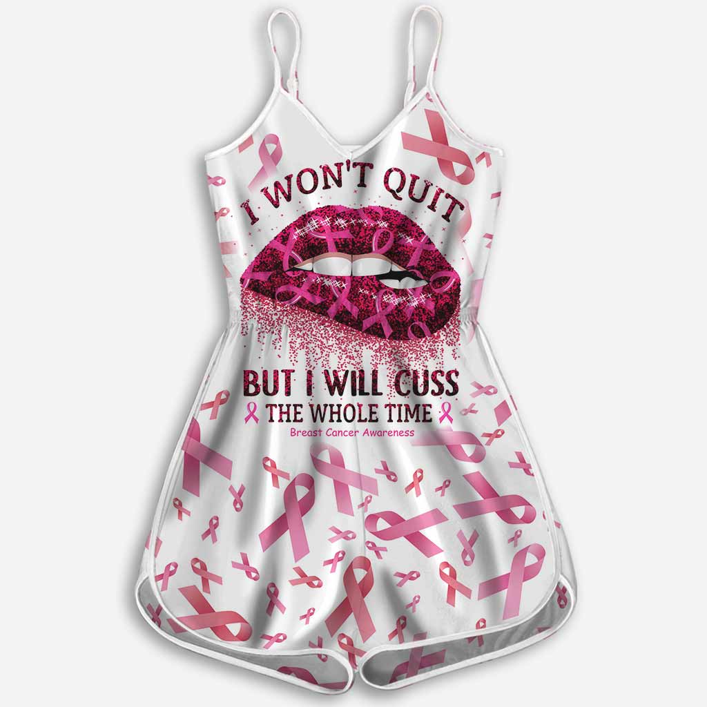 I Won't Quit - Breast Cancer Awareness Faux Glitter Pattern Print Romper