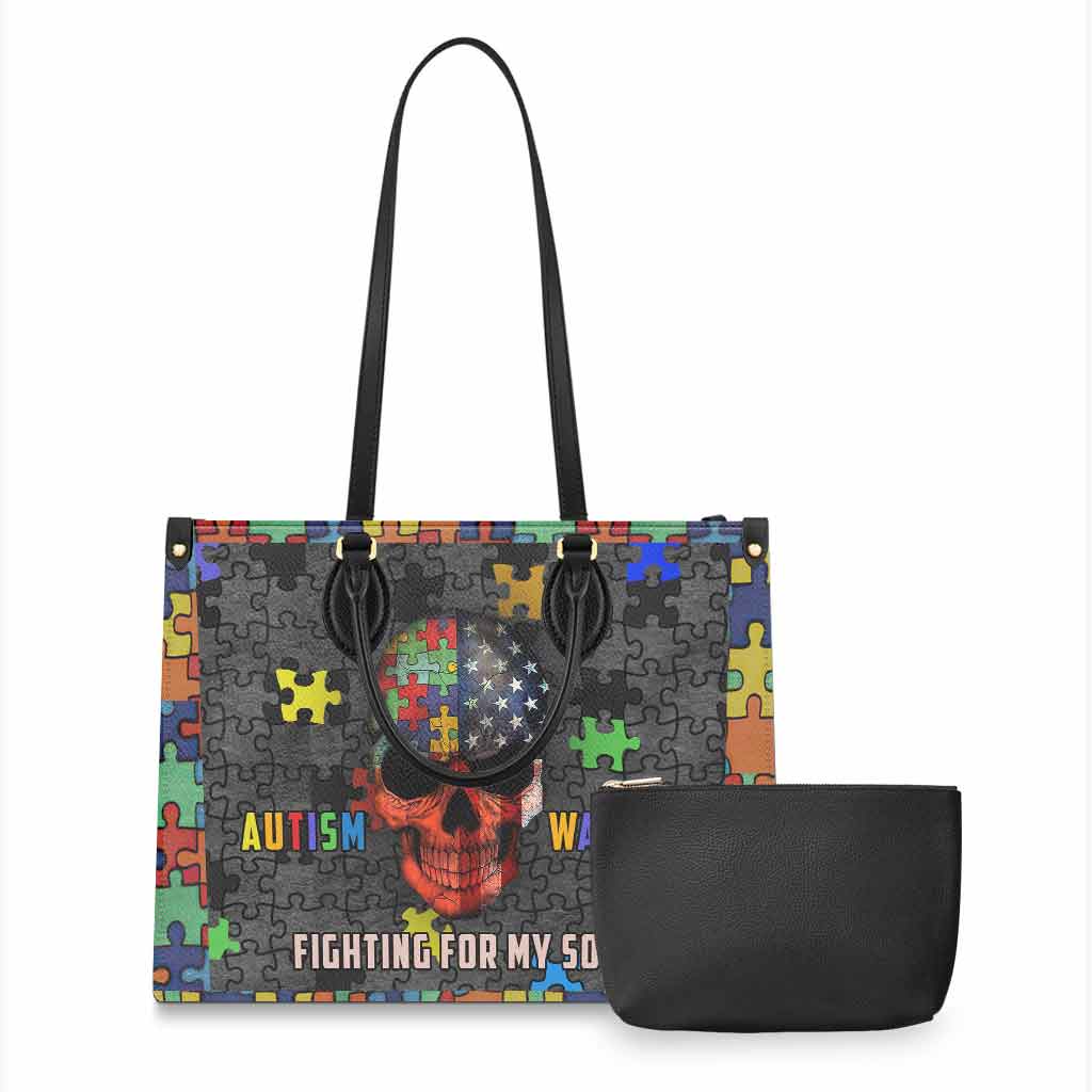 Autism Warrior Fight For My Son - Personalized Autism Awareness Leather Handbag