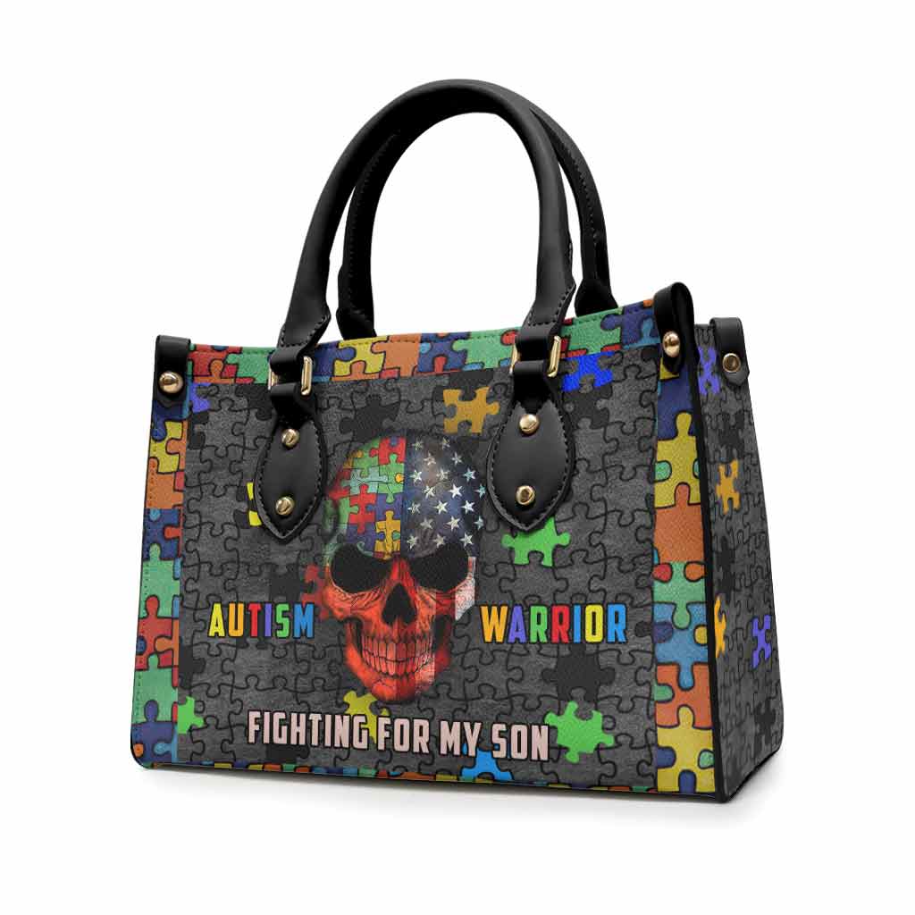 Autism Warrior Fight For My Son - Personalized Autism Awareness Leather Handbag