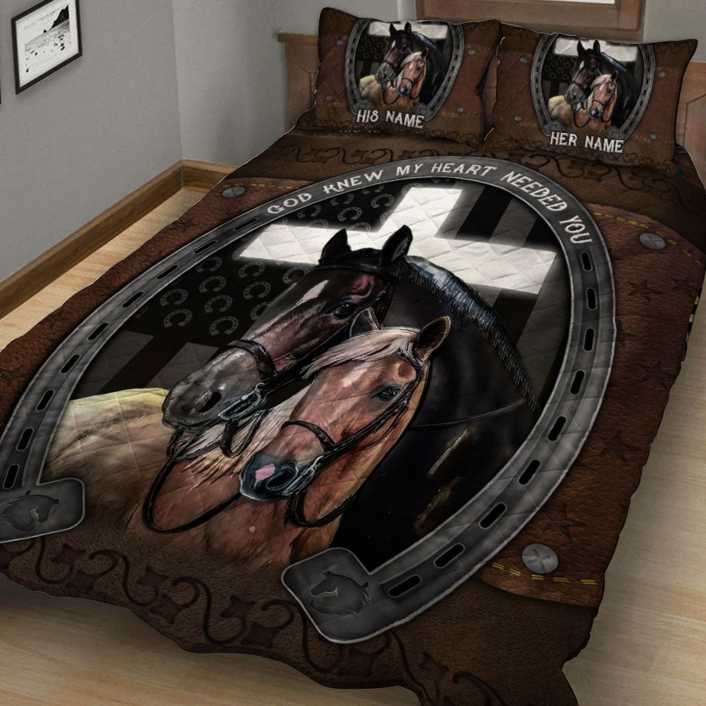 God Knew My Heart Needed You - Personalized Couple Horse Quilt Set