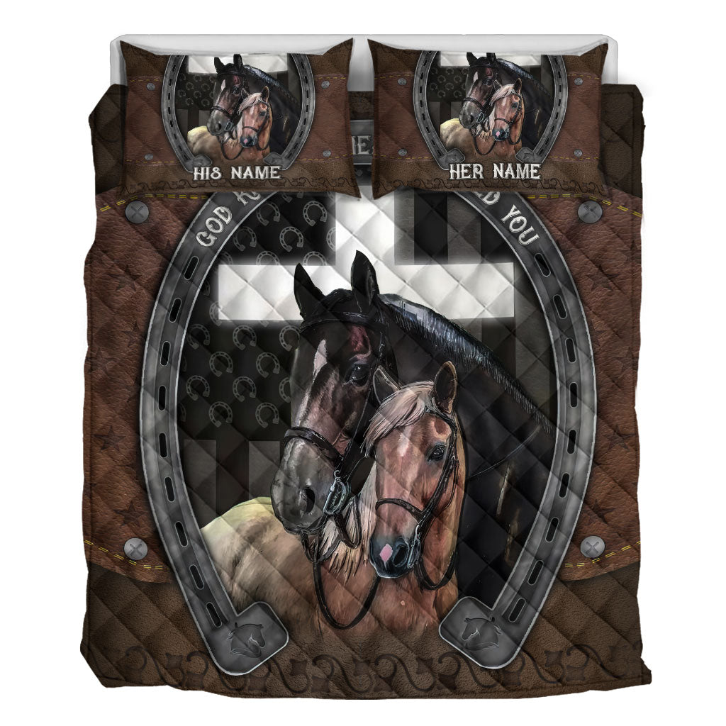 God Knew My Heart Needed You - Personalized Couple Horse Quilt Set