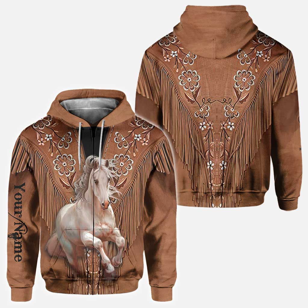 Horse Girl - Personalized All Over T-shirt and Hoodie With Leather Pattern Print