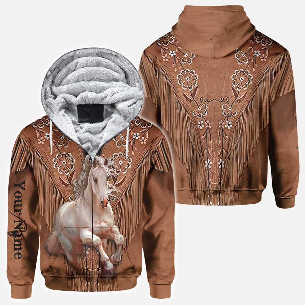 Horse Girl - Personalized All Over T-shirt and Hoodie With Leather Pattern Print