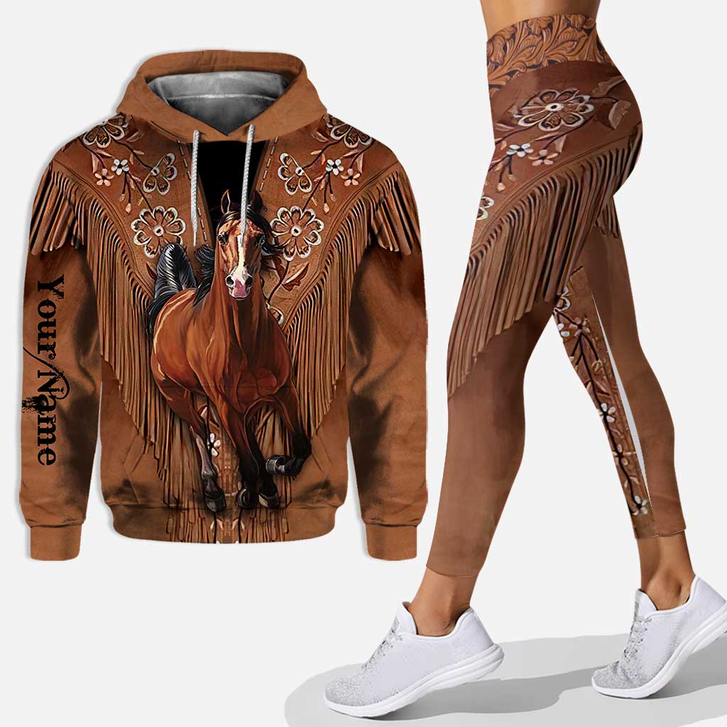 Horse Girl - Personalized Hoodie And Leggings With Leather Pattern Print