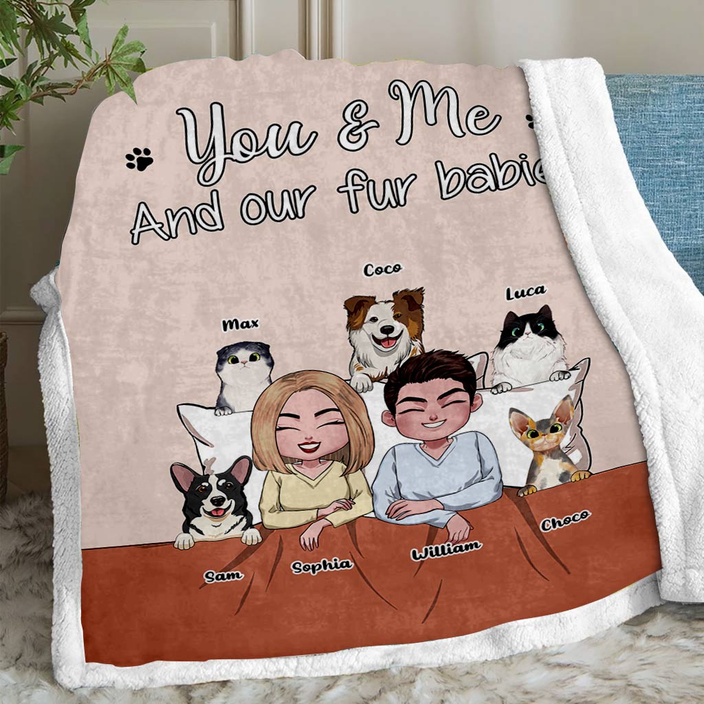 You & Me And Our Fur Babies - Personalized Couple Blanket