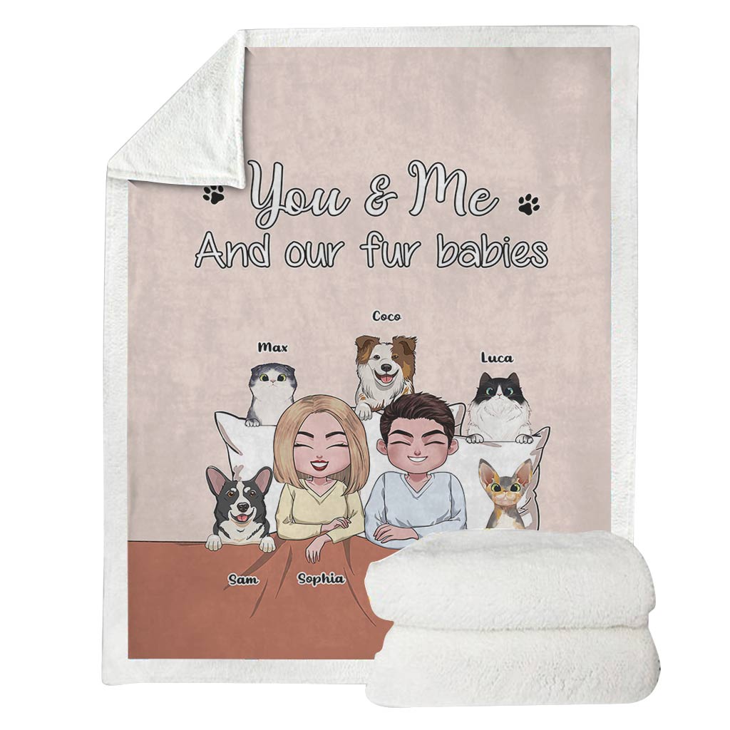 You & Me And Our Fur Babies - Personalized Couple Blanket