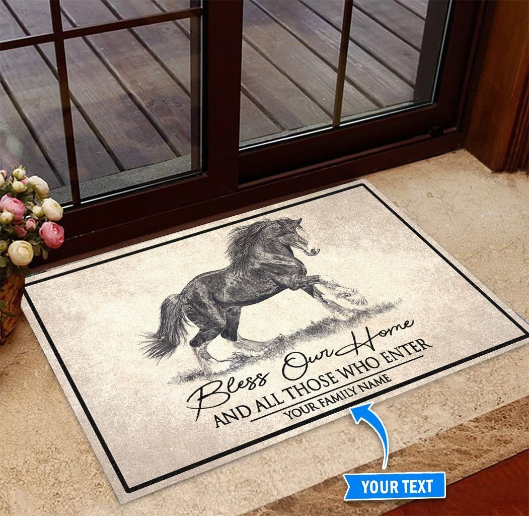 Shire Horse Bless Our Home Personalized Horse Doormat 0523