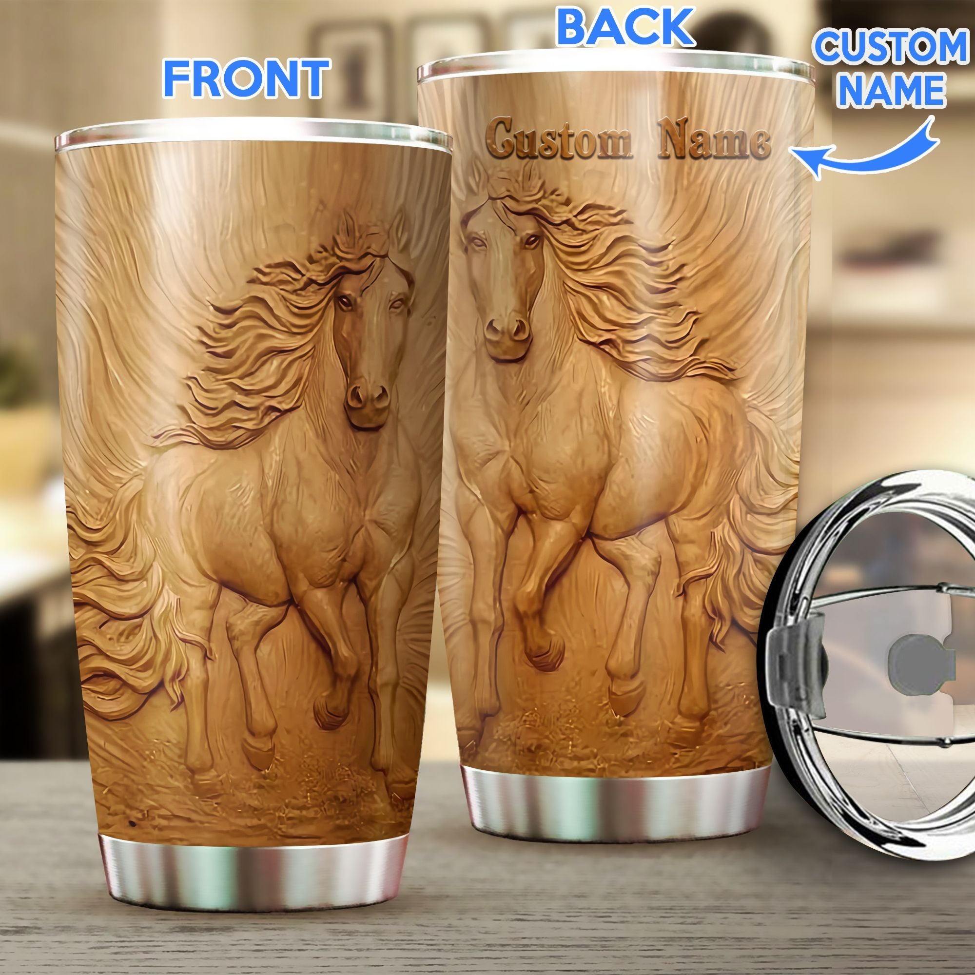 Wooden Pattern Print Personalized Horse Tumbler 0523