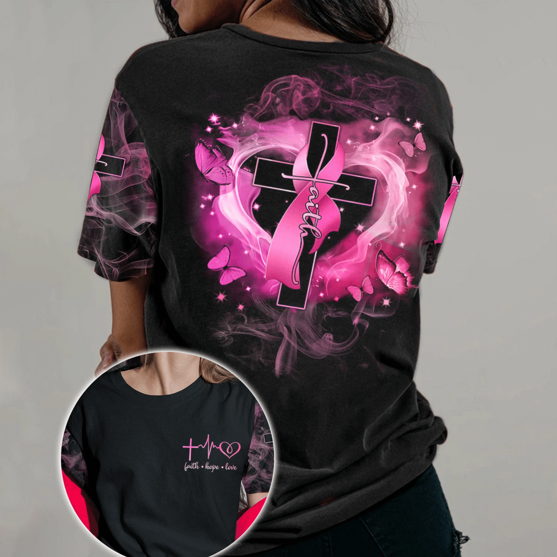 Faith Hope Love - Breast Cancer Awareness All Over T-shirt and Hoodie 0822