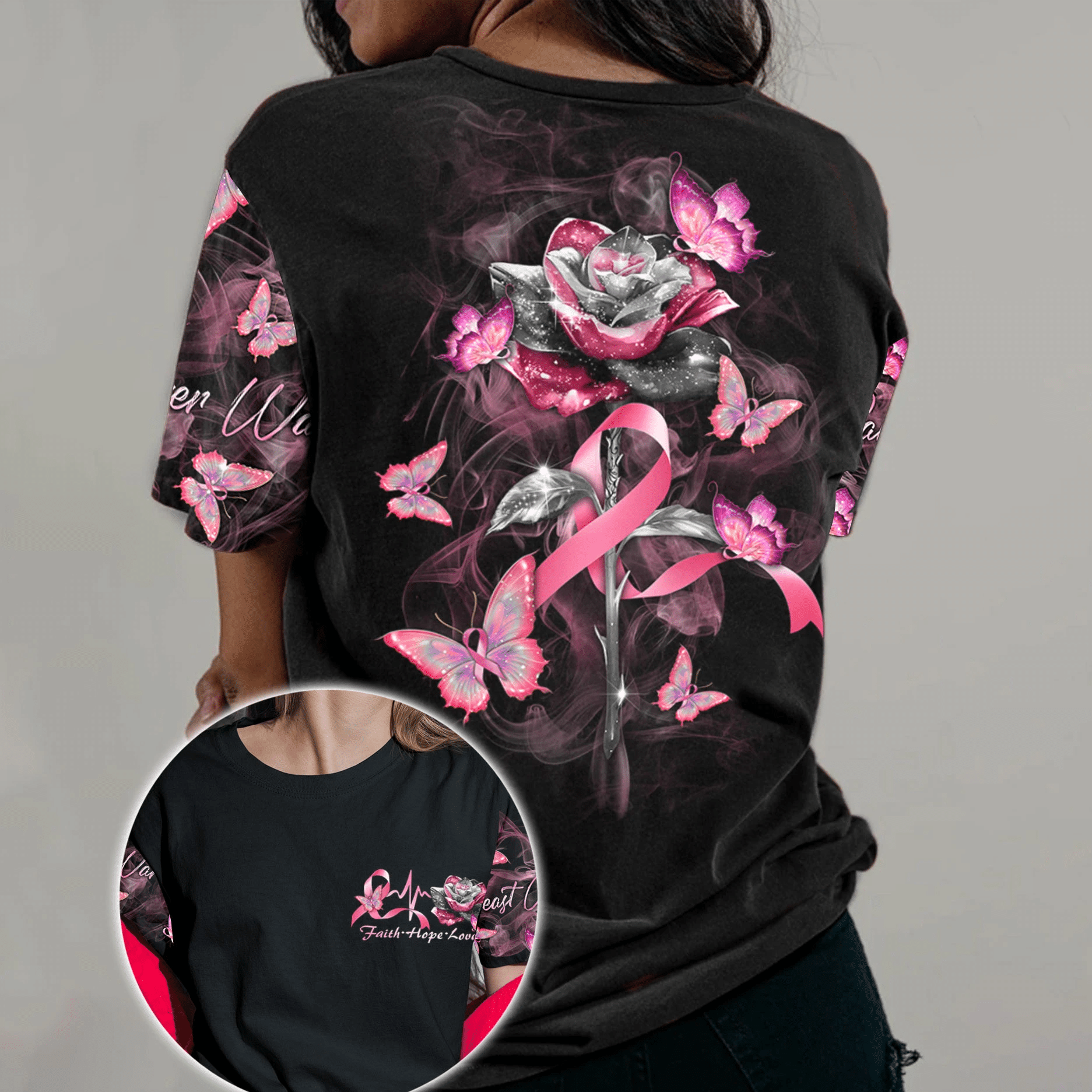 Faith Hope Love Roses - Breast Cancer Awareness All Over T-shirt and Hoodie 0822