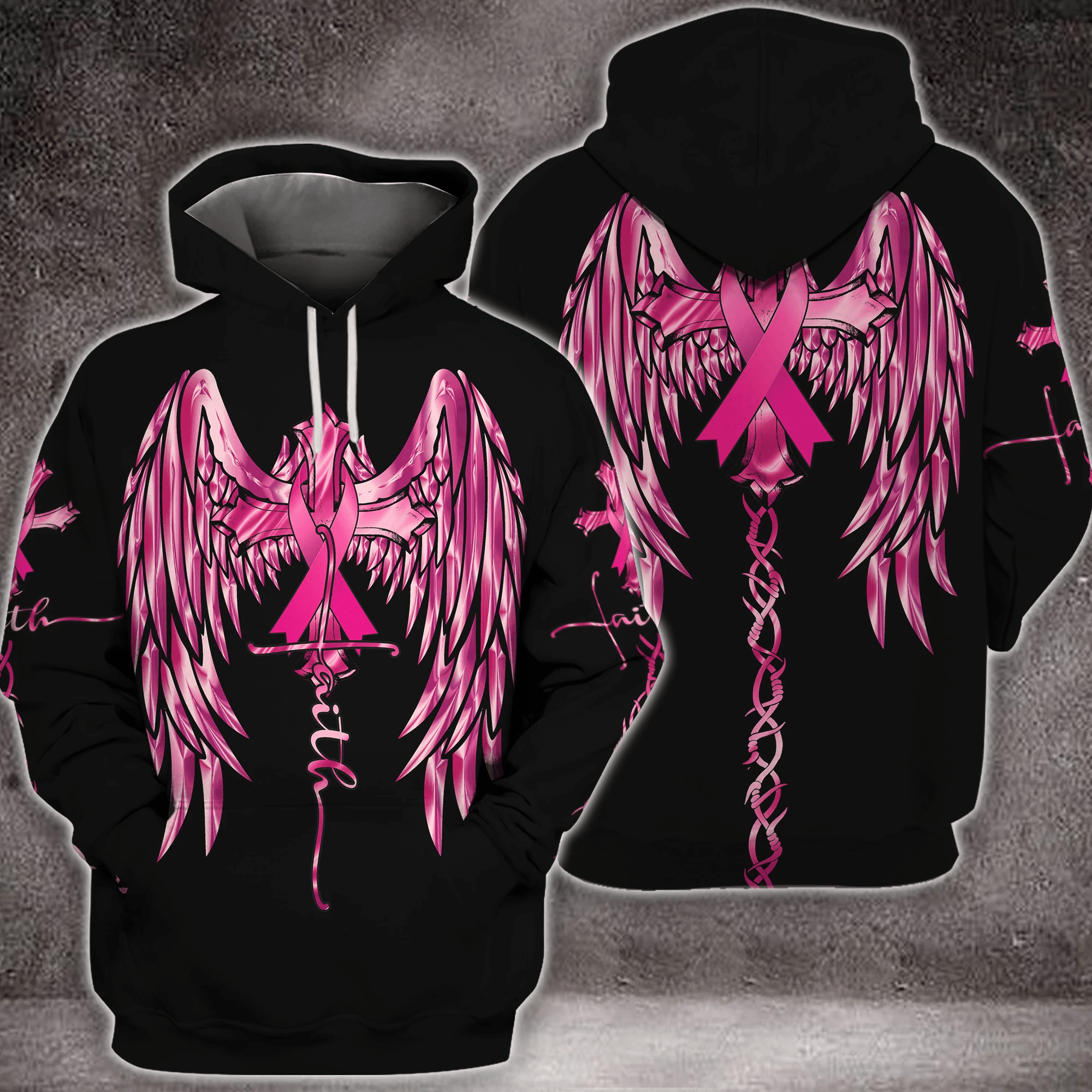 Faith Wings Cross Breast Cancer - Breast Cancer Awareness All Over T-shirt and Hoodie 0822