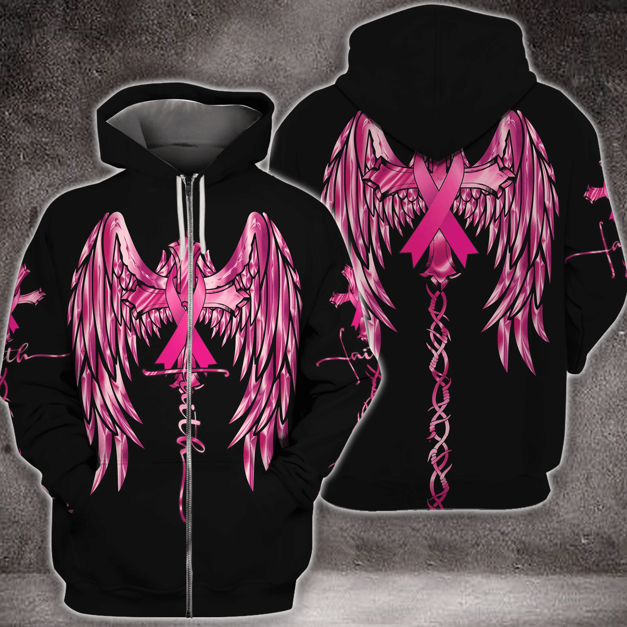 Faith Wings Cross Breast Cancer - Breast Cancer Awareness All Over T-shirt and Hoodie 0822