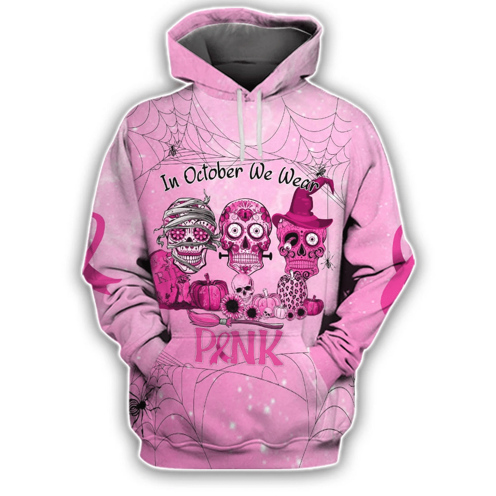 In October We Wear Pink - Breast Cancer Awareness All Over T-shirt and Hoodie 0822