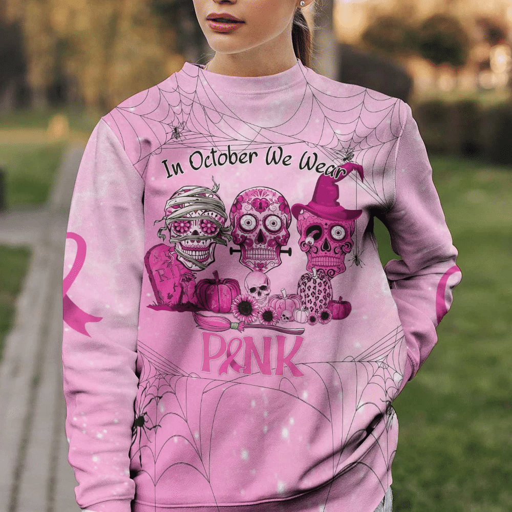 In October We Wear Pink - Breast Cancer Awareness All Over T-shirt and Hoodie 0822