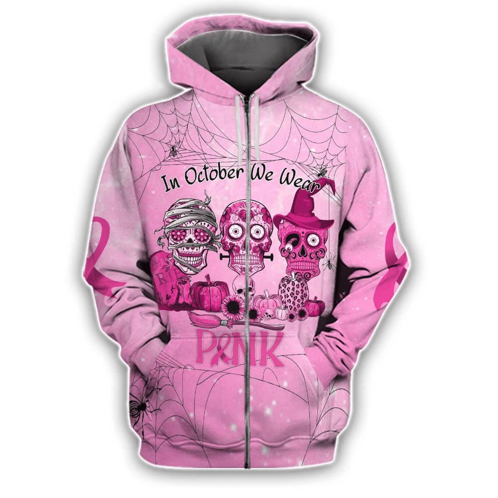 In October We Wear Pink - Breast Cancer Awareness All Over T-shirt and Hoodie 0822