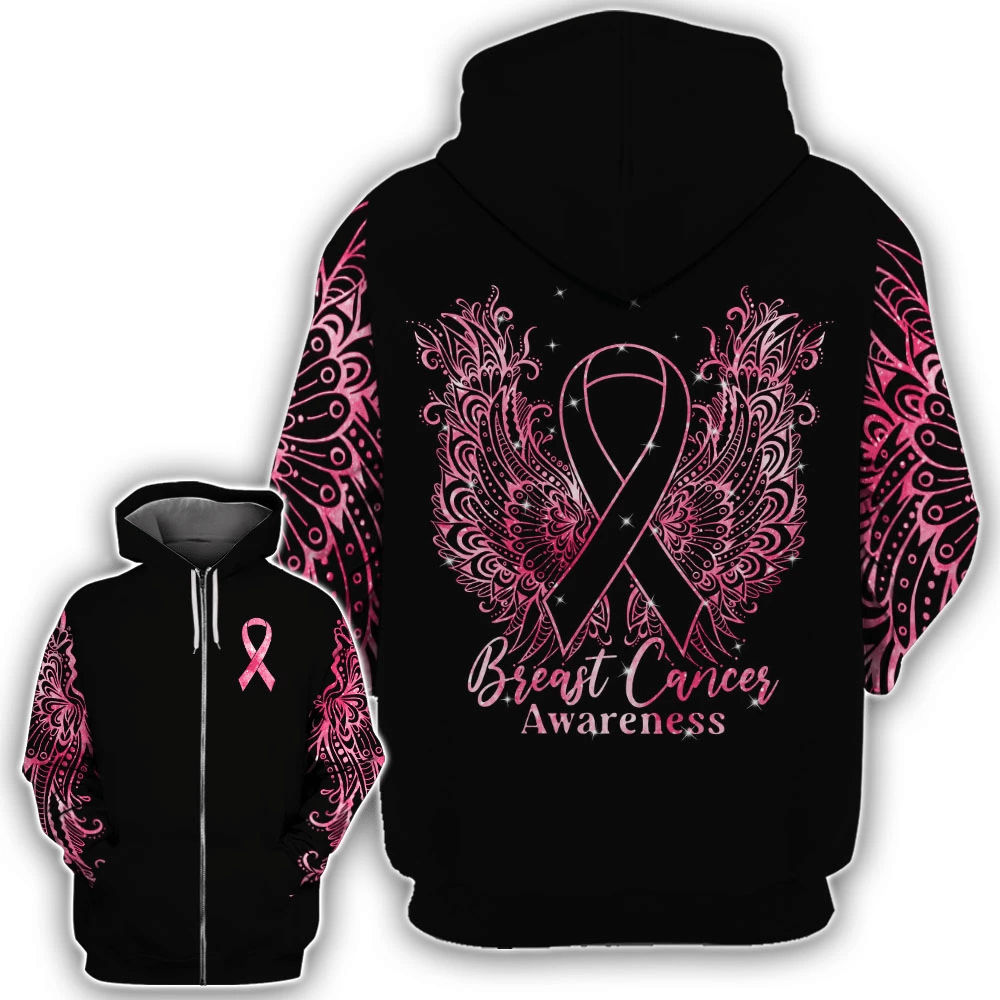 Mandala Breast Cancer Wings - Breast Cancer Awareness All Over T-shirt and Hoodie 0822