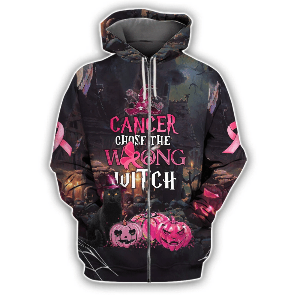 Breast Cancer Chose The Wrong Witch - Breast Cancer Awareness All Over T-shirt and Hoodie 0822