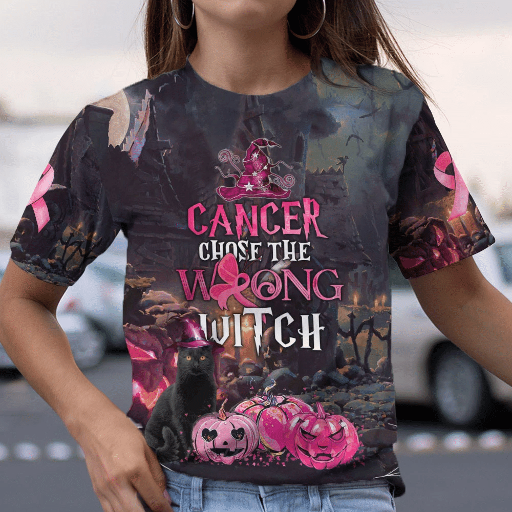 Breast Cancer Chose The Wrong Witch - Breast Cancer Awareness All Over T-shirt and Hoodie 0822