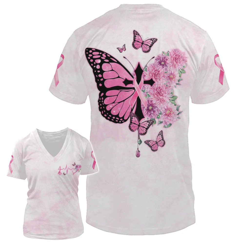 Butterfly Cross Pink Ribbon - Breast Cancer Awareness All Over T-shirt and Hoodie 0822